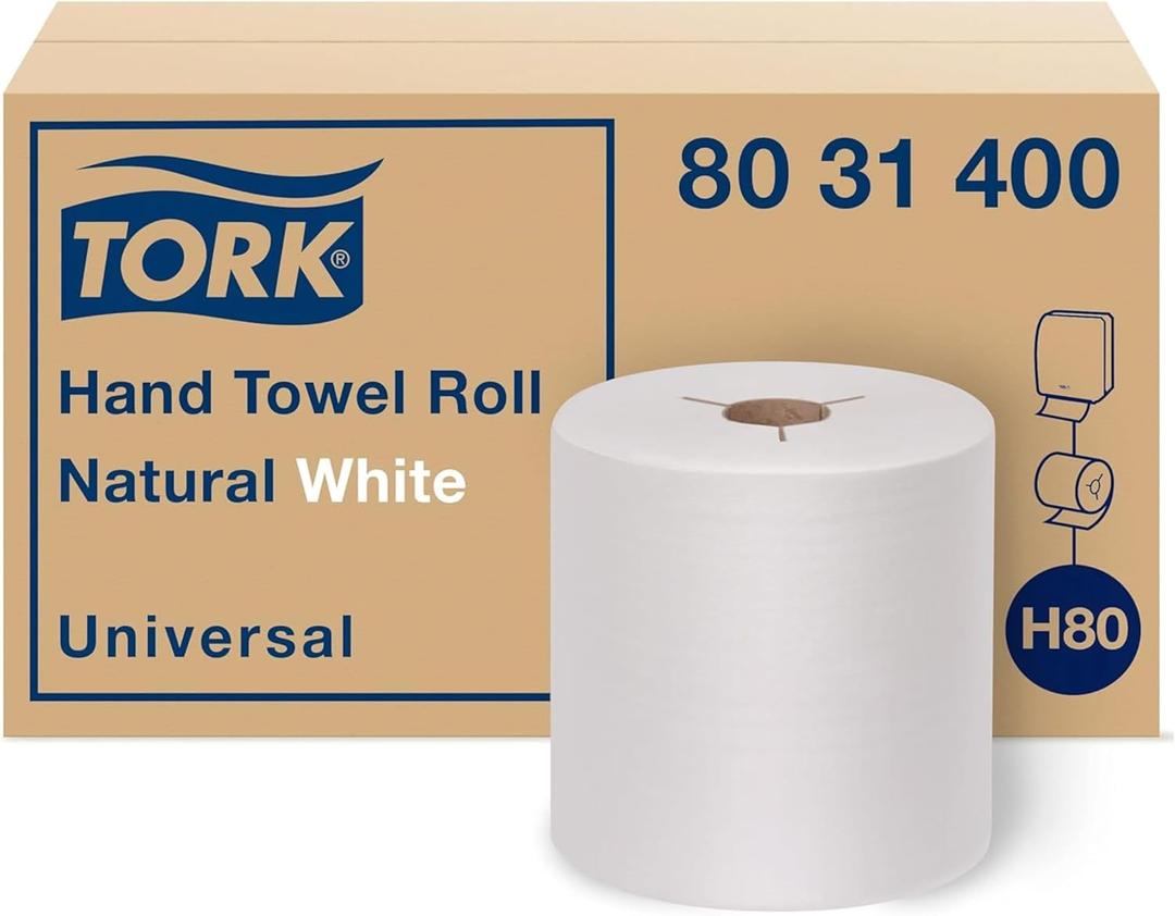 Tork Hand Towel Roll Natural White H80, Universal, 100% Recycled Fiber, 6 Rolls x 800 ft, 8031400, 6 Count