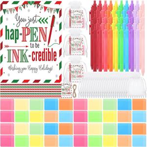 Marspark 201 Pcs Christmas Bulk Gift Set Employee Appreciation Team Gifts Bulk 10 Colors Notepads Gel Pens with Gift Bags Cards Twine Gifts Set for Xmas Coworkers Staffs Team Party Favors