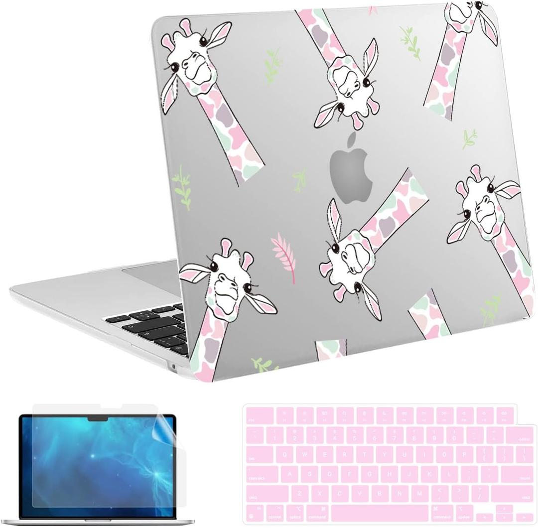 Instellar Compatible with MacBook Air 13.6 inch Case 2023 2022 Release M2 A2681 with Liquid Retina Display, Non-Slip Fully Vented Hard Shell Case+Keyboard Cover+Screen Film, (Cute Giraffes)