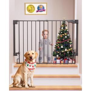 Cumbor 29.243" Baby Gate for Stairs, Wall-Mounted (Drill Required), Expandable No Bottom Bar Dog Gate, Auto Close Extra Wide Walk Thru, Pet & Toddler Proof Gate, Top & Bottom of Stairways(Black)