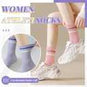SeeyAN Womens Crew Socks Athletic Casual Cotton Long Socks Stripe Sport High Socks 5 Pairs, 6-9