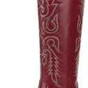 wetkiss Womens Cowboy Boots Side Zipper Ladies Cowgirl Knee High Boots,Comfortable Retro Tall Vintage Embroidery Pointed Toe Block Chunky Heel (7.5, Red)