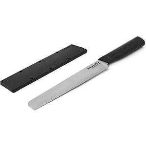 KitchenAid Classic Serrated Bread Knife with Custom-Fit Blade Cover, 8-inch, Sharp Kitchen Knife, High-Carbon Japanese Stainless Steel Blade, Black