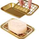 Kitchen and Bathroom Soap Dish Tray - Metal 2-Piece Soap Dish Tray with Drainage Grid and Holder for Kitchen Sink Countertops to Store Soap, Sponges, Scrubbers - Rust Resistant (2 Pack, Gold)