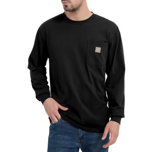 Men's Loose Fit Heavyweight Work Long Sleeve T-Shirts Comfort Pocket Tee(Regular&Tall) (3X-Large Tall, Black)