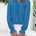 PRETTYGARDEN Lace Long Sleeve Shirts Casual Button Down Going Out Tops Hollow Out Eyelet Blouses 2026 Spring Fashion Clothing(Lake Blue,Medium) (M)