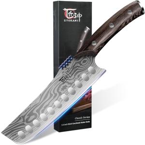 Nakiri Chef Knife, 7.2 Inch Japanese Style Vegetable kitchen Knife, Razor Sharp for Precision Cutting, Damascus Pattern, Ergonomic Full Tang Wooden Handle, Birthday Wedding Cooking Gifts