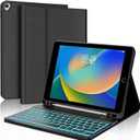 iPad 10.2 inch Case with Keyboard, Detachable Bluetooth Keyboard with 7 Color Backlit, Slim Folio Smart Cover with Pencil Holder for iPad 9th/8th/7th Gen/iPad Pro 10.5"/iPad Air 3rd Gen Black