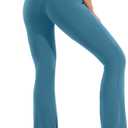 HEGALY Women's Maternity Flare Leggings Over The Belly - Casual Pregnancy Yoga Pants with Pockets Buttery Soft Teal Blue,Large