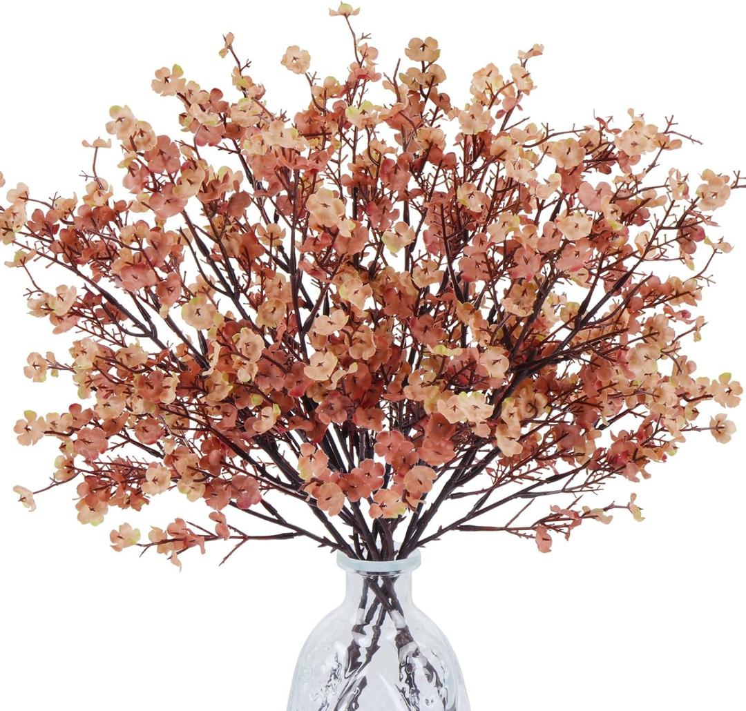 AILANDA Babys Breath Artificial Fall Flowers Faux Gypsophila Bouquet Real Touch Fake Silk Flowers for Fall Home Decor Indoor Wedding Floral Arrangement Party Autumn Table (6PCS, Dusty Pink+Khaki)