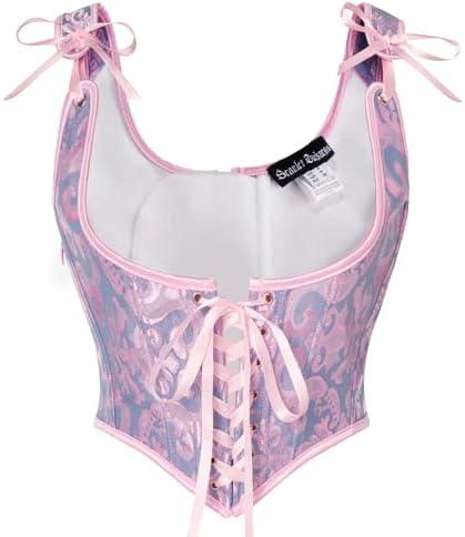 Scarlet Darkness Corset Tops for Women Renaissance Underbust Corset Boned Lace Up Corsets 14