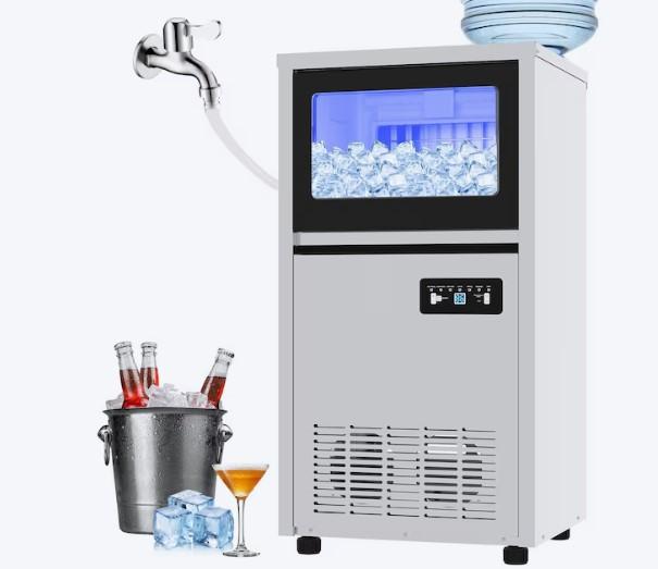 Commercial Ice Maker Machine, 150Lbs/24H with 45Lbs Storage, Fast Ice Making in 8-15Mins, Stainless Steel Under Counter or Freestanding Ice Machine for Home, Party, Office - 2 Water Inlet Modes, 250 watts, WQJR-T50