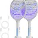 Bug Zapper 2 Pack, VANELC Electric Fly Swatter Racket Fly Zapper, 3000 Volt USB Rechargeable Fly Trap Mosquito Zapper Pest Insects Control for Home, Kitchen, Office, Outdoor (White)