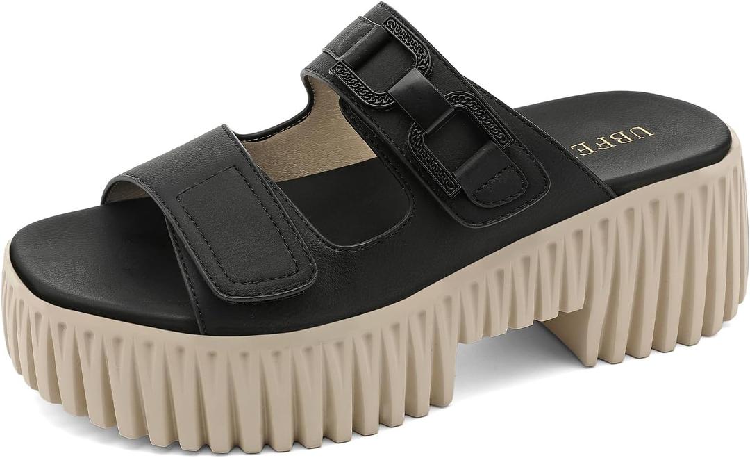 UBFEN Womens Chunky Wedge Platform Sandals Adjustable Double-Strap Square | Toed Open-Toe Style Suitable for Outdoor Casual Wear