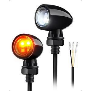 Benlari Mini Bullet Turn Signal Lights, Front Turn Signal Lights, 4 LEDs Motorcycle White Amber Blinkers Turn Lights Fit for Honda Yamaha Suzuki Kawasaki Harley Chopper Bobber, Gloss Black, 2PCS