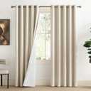 NICETOWN Beige Living Room Completely Shaded Linen Draperies, 2 Pieces, W62 x L72, Privacy Protection & Noise Reducing Ring Top Drapes, White Lined Insulated Window Treatment Curtain Panels