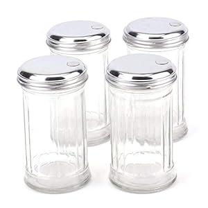 Tebery 4 Pack Stainless Steel Flip Cap Glass Sugar Dispenser/ Pourer/ Shaker, 12 ounce