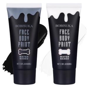 BOBISUKA Black and White Face Body Paint Kit, Water Based Face Painting for Halloween Clown Skeleton Joker Zombie Mime Sugar Skull Makeup for Women Adults, Non-Toxic Washable