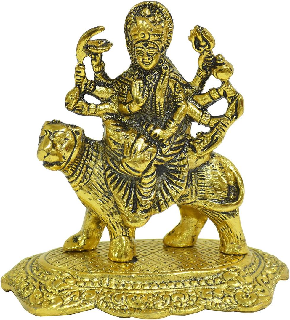 Metal Durga Amba Navratri Pooja Spiritual Sculpture Indian Dcor Antique Statue for Home, Entrance, Temple Decoration and Gifting (Size- 5")