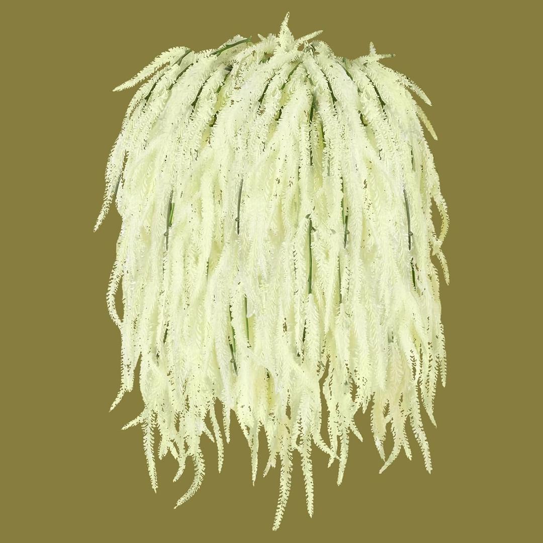 Suncalla 12 Pcs Amaranthus Artificial Flower Faux Amaranthus Hanging Plants Dried Preserved Bleached Wisteria for Wedding DIY Bouquet Garlands Floral Arrangement Home Wall Decor (Beige,24 Inch)