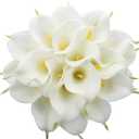 Duovlo 20pcs Calla Lily Bridal Wedding Bouquet Lataex Real Touch Artificial Flower Home Party Decor (White)
