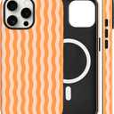 Magnetic for iPhone 16 Pro Case Cute Wavy Stripes Phone Case, Shockproof Slim TPU and Hard PC Protective Phone Cover Compatible with MagSafe Designed for Women Girls, Orange