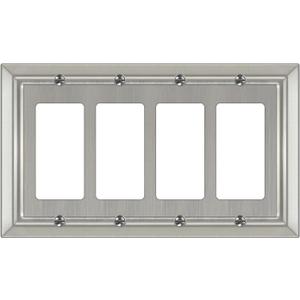 Metal Wall Plate for Electrical Outlets, Decorative Brushed Nickel Switch Plates Outlet Cover, Light Switch Cover Plate, 4-Gang Wall Plates (Quad Decorator, 1 Pack)