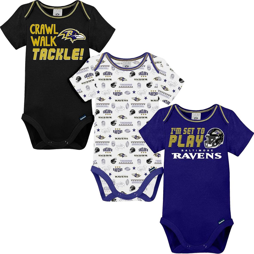 Gerber NFL Unisex Baby Nfl Team 3 Pack Short Sleeve Onesie Bodysuit (3-6 Months)