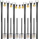 6 Pack String Light Poles for Outside, Heavy-Duty Metal Light Poles for Outdoor String Lights with Fork, Adjustable Lighting Accessories for Patio Decor Backyard Yard Pergola Garden Decorations