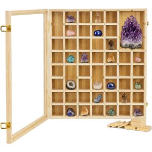 Adjustable Rock Display Case, Large Rock Collection Box with Shelves