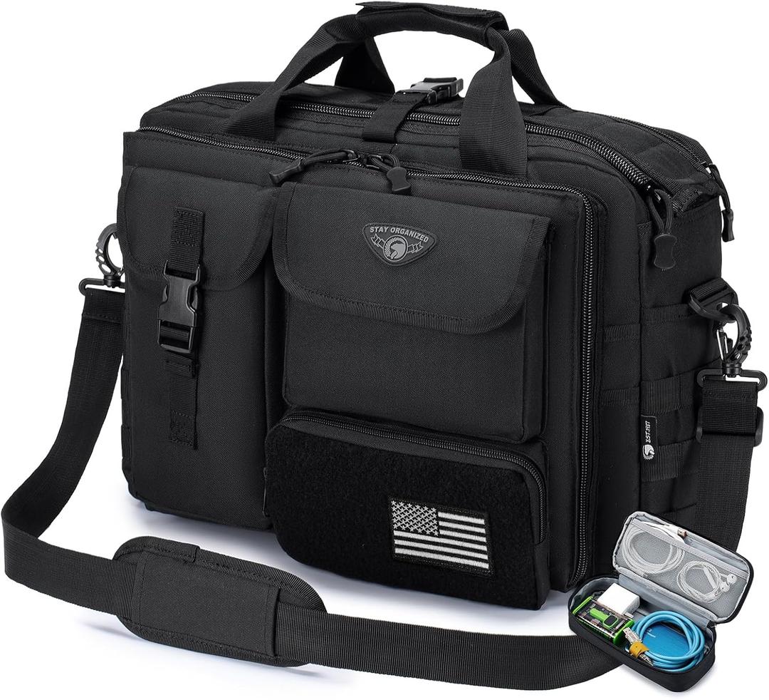 Stypos Tactical Messenger Bag,14inch/15.6inch/17.3inch Briefcase for Man Military Laptop Bag, Flight Work Bags for Pilots (18inch Large, Black)