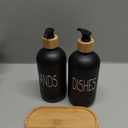 Glass Soap Dispenser Set. Hand and Dish with Bamboo Tray. Vintage Pump for Kitchen Drain Outlet Bathroom. Stylish Permanent Labels (Matte Black)