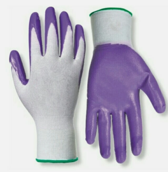 RED STEER GLOVE COMPANY, NITRILE PALM GARDENING GLOVES,PACK OF 10, (White& Purple), Medium