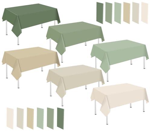 Whaline 24Pcs Nude Sage Green Plastic Tablecloth Milky White Brown Green Rectangle Table Cover Waterproof Table Cloth for Party Table Decoration Supplies, 54 x 108 Inch