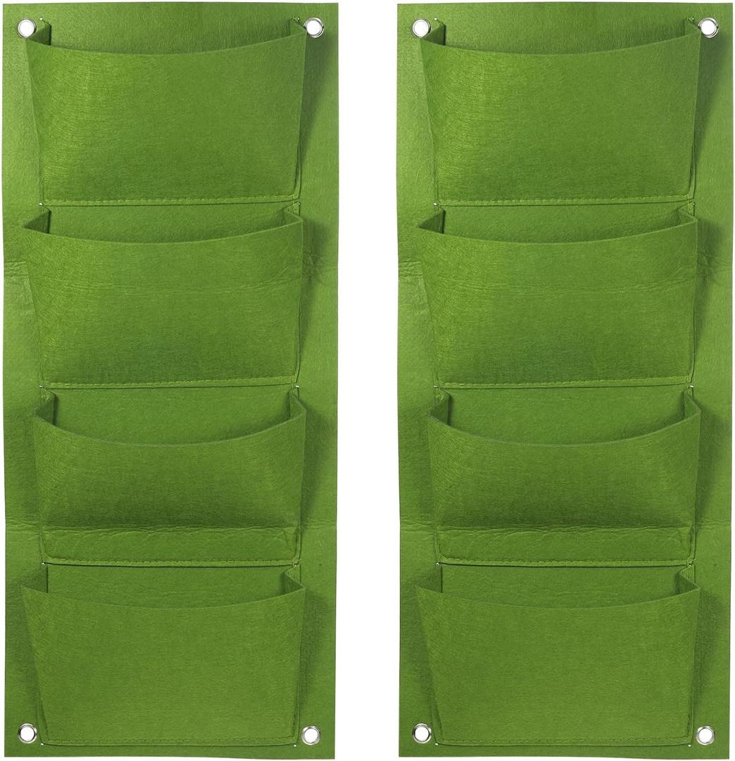 PATIKIL 4 Pockets Vertical Hanging Grow Bags, 2 Pcs Wall Hanging Planter Bags Wall-Mounted Felt Fabric Planting Grow Bags for Garden Home Decoration, Green PATIKIL 4 Pockets Vertical Hanging Grow Bags, 2 Pcs Wall Hanging Planter Bags Wall-Mounted Felt Fabric Planting Grow Bags for Garden Home Decoration, Green