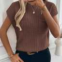 Womens Short Sleeve Sweaters Summer Cap Sleeve Tops Casual Crewneck Oversized Lightweight Knit Sweater Vest (Brown, XXL)