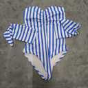 White and Blue Striped Strapless Tie Back One Piece Swim Suit Shein, S