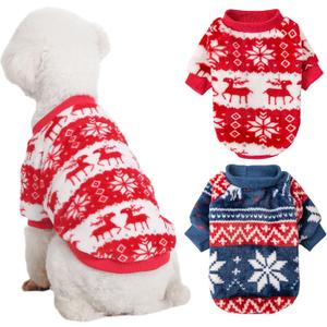 Dog Sweater, 2 Pack Dog Sweaters for Small Dogs, Dog Clothes for Small Dogs Girl Boy, Ultra Soft and Warm Puppy Sweater Dog Coat for Winter Christmas (Xmas Red+Xmas Blue, XX-Large)