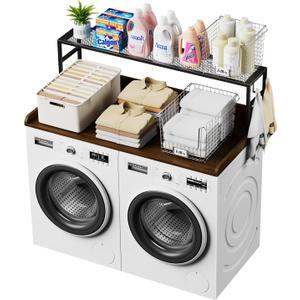 Washer Dryer Countertop with Shelf, Washer Dryer Topper, Solid Wood Washers and Dryers Countertop, 54" Width x 27.5" Depth Laundry Countertop for Laundry Room Organization and Storage, Walnut