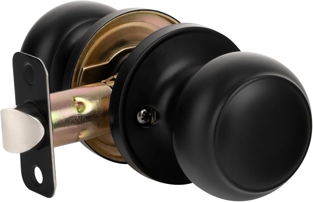 HOSOM Passage Door Knob, Matte Black Door Knobs Keyless Doorknobs for Interior Doors, Hallway, Closet and More, No Locking Door Handle, 1 Pack