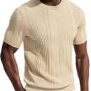 PJ PAUL JONES Mens T-Shirts Knit Tee Shirt Textured Crewneck Tee Short Sleeves T Shirt (Beige, XL)