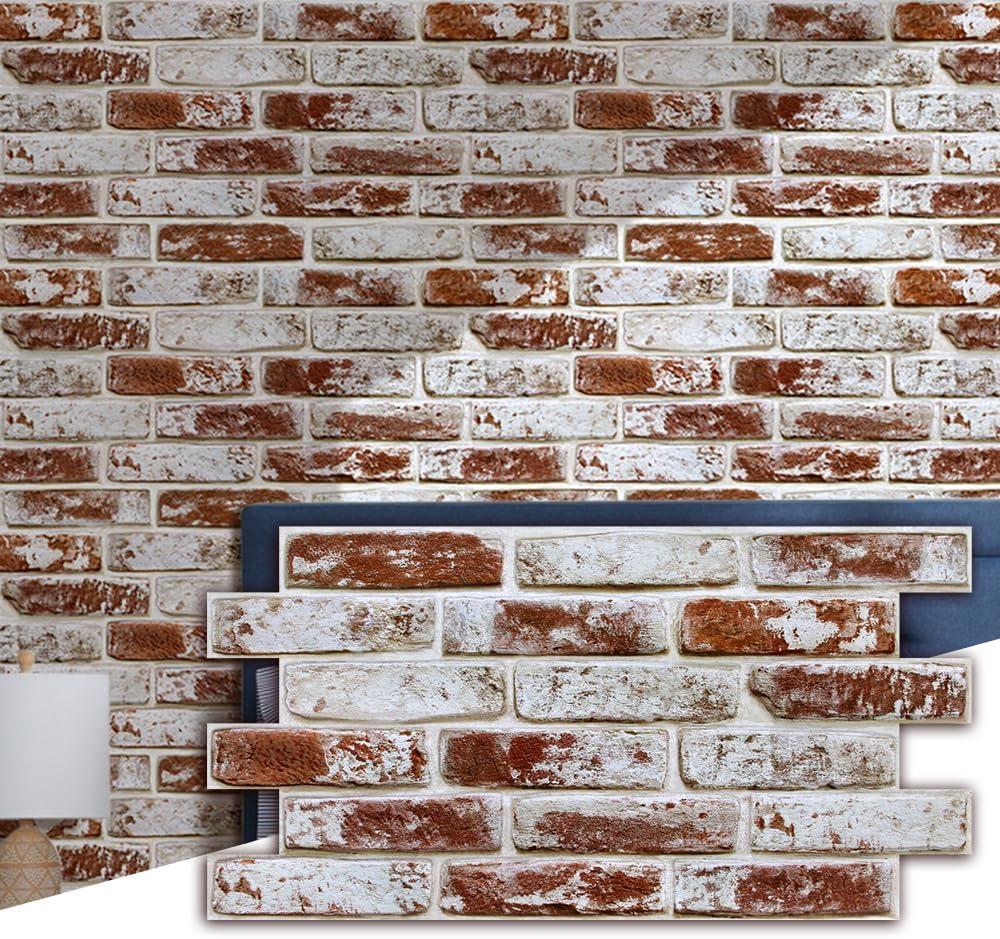 Commomy Faux Brick 3D Wall Panels - 12 pcs of 22.8" x 11.8" - PVC Peel and Stick Tile Brick Textured Printable for Kitchen, Bedroom, Living Room,TV Background,RV Covers 22.48 sq.ft (Large Brick-A)