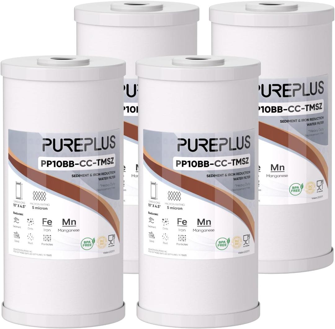 PUREPLUS 10" x 4.5" Whole House Iron Reducing Sediment Water Filter,4PACK