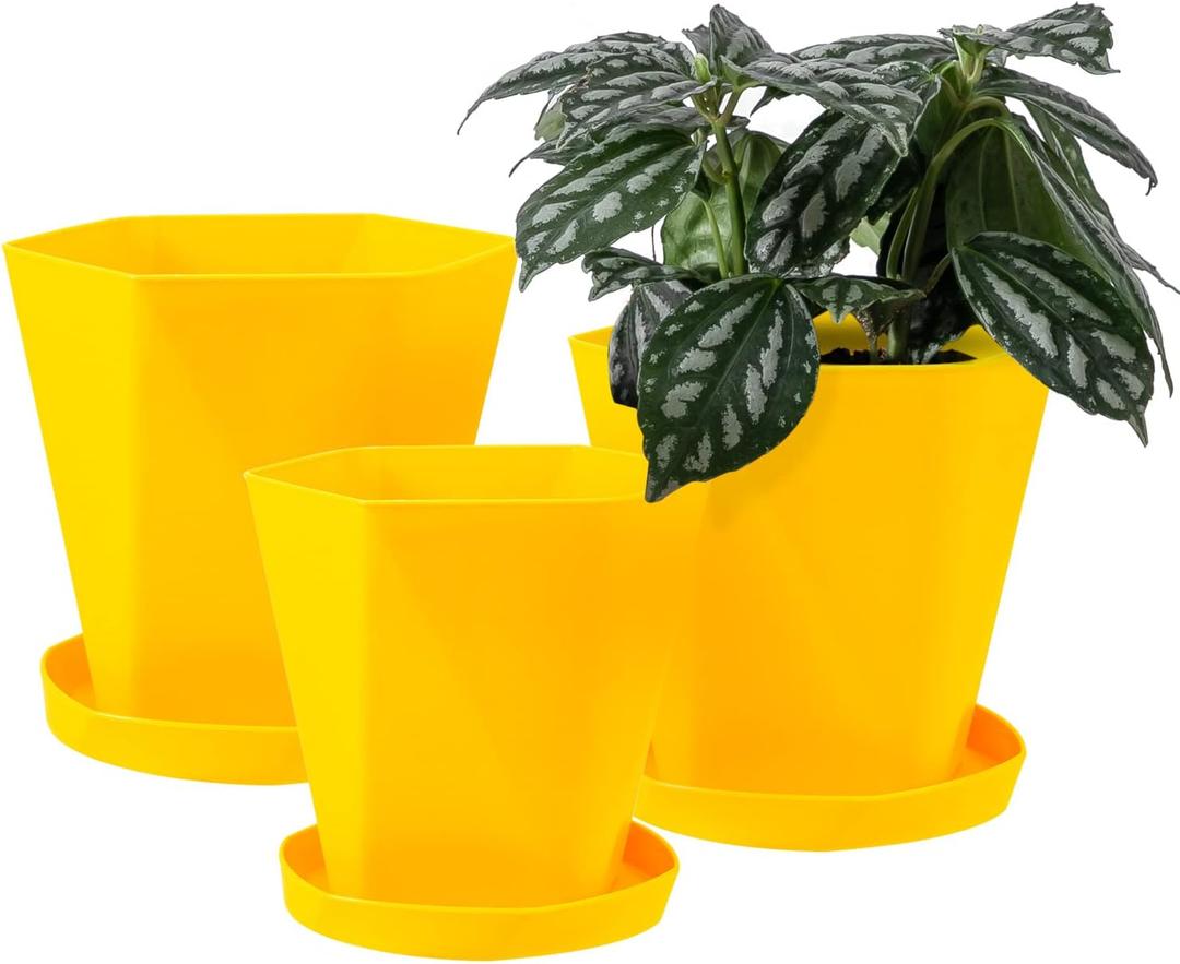 Cute Plant Pots Planters for Indoor Plants Planter Pots 7.6/6.5/5.1 Inch Set of 3 Outdoor Plant Pots with Drainage Holes and Saucers Flower Pots Outdoor Clearance (Earthen Yellow) (Earthen Yellow)