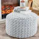 Asuprui Grey Pouf Ottoman Unstuffed Foot Rest 20x20x12 Inches Round Ottoman Pouf NO Filler Floor Poof Bean Bag Chair Foldable Floor Chair Storage for Living Room Bedroom Light Grey Cover ONLY