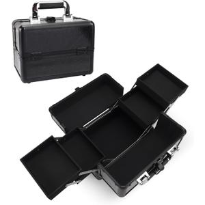 Large Makeup Train Case Cosmetic Organizer Case Makeup Box Portable Make Up Artist Travel Case with 4 Trays with Dividers Lockable Hard Train Case Nail Tech Supply Storage - Starry Black