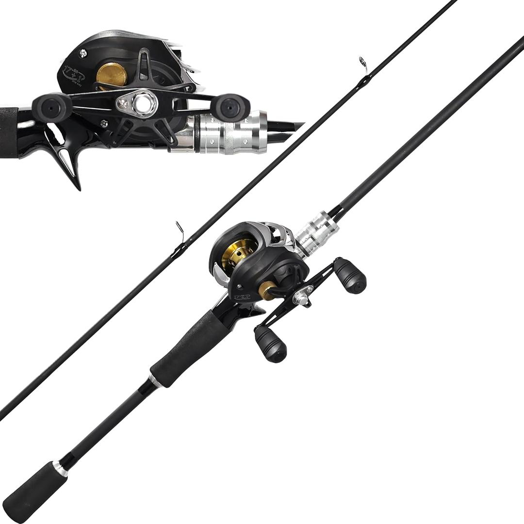 Kilitn Fishing Rod and Reel Combo, Black Color Baitcasting Combo Baitcast Reel, 2-Piece Baitcaster Rod, Durable Fiberglass with Comfortable EVA Handle