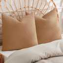 PHF 100% Cotton Waffle Weave Euro Shams 26"X26", No Filling, 2 Pack Elegant Home Decorative Euro Throw Pillow Covers for Bed Couch Sofa,Standstone
