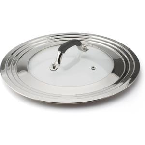 15 Inch Large Universal Pans Pots Lid Cover Fits 11/12/13/14/15" Frying Pans/Pots/Woks, Stainless Steel and Tempered Glass Lid with Vent Hole and Heat Resistant Handle