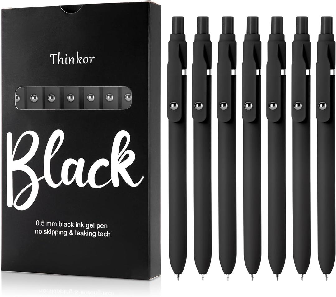 2 x thinkor Gel Pens Black Ink, 7 Pcs 0.5mm Quick Dry Fine Point Smooth Writing Pens, Cute Office School Supplies Gifts for Women Student